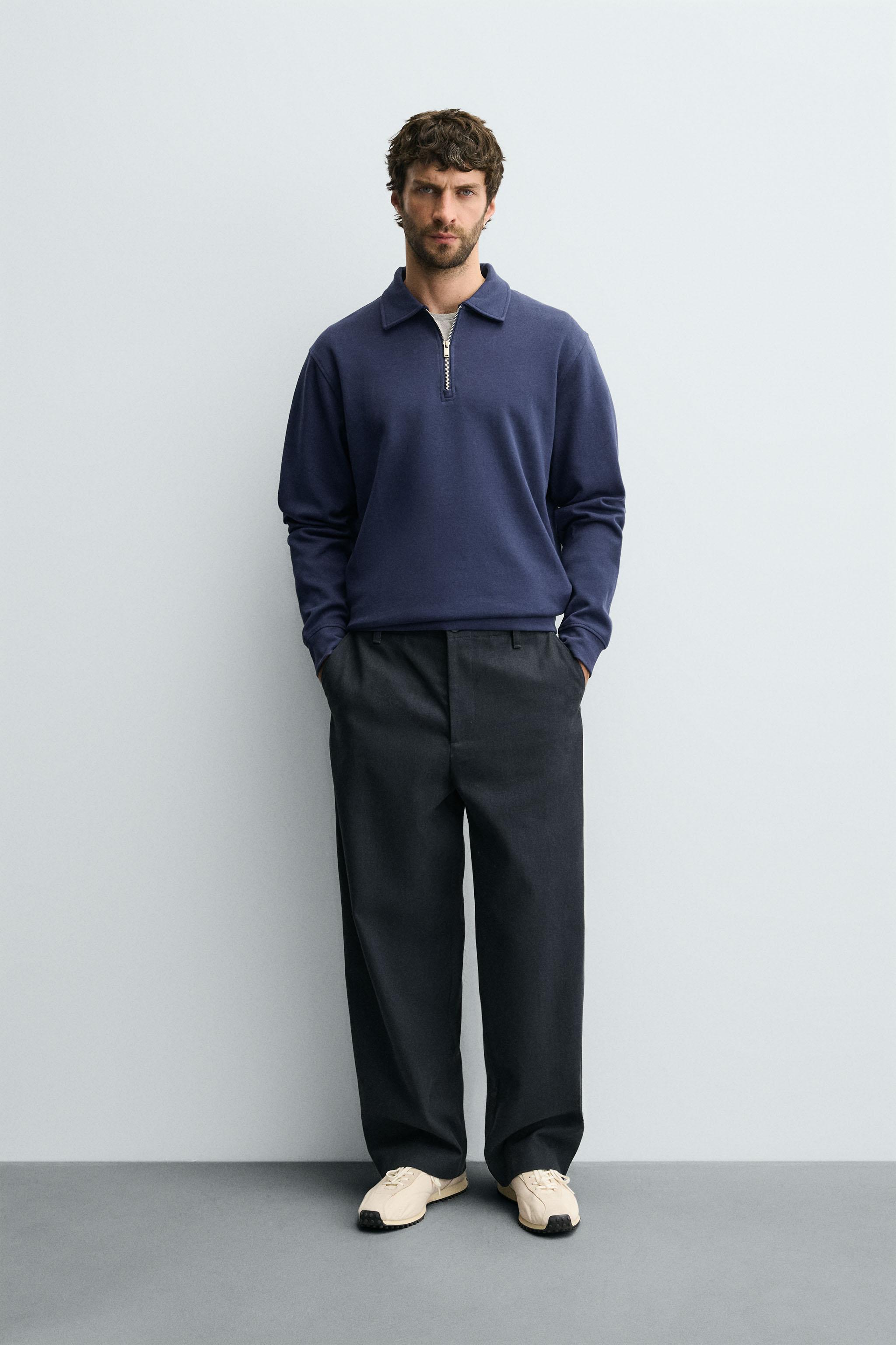 トップス stone  zip up knit parker 12ss INTERLOCK ZIP POLO SWEATSHIRT - Bluish | ZARA United States