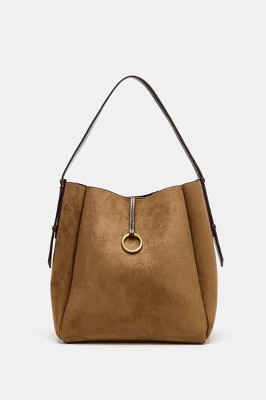 MAXI BUCKET BAG WITH METAL RING - Dark tan by Zara