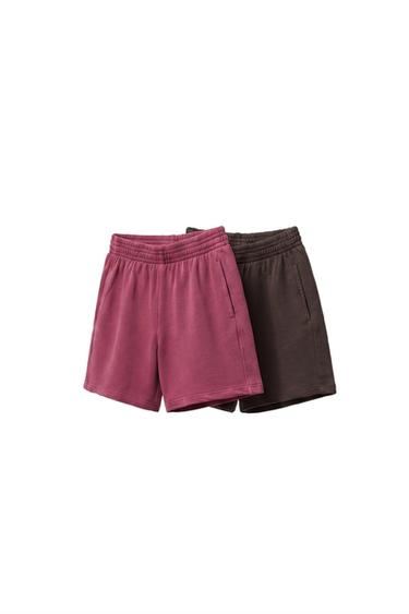 Zara 2 條裝素面百慕達短褲 - 水洗粉紅色