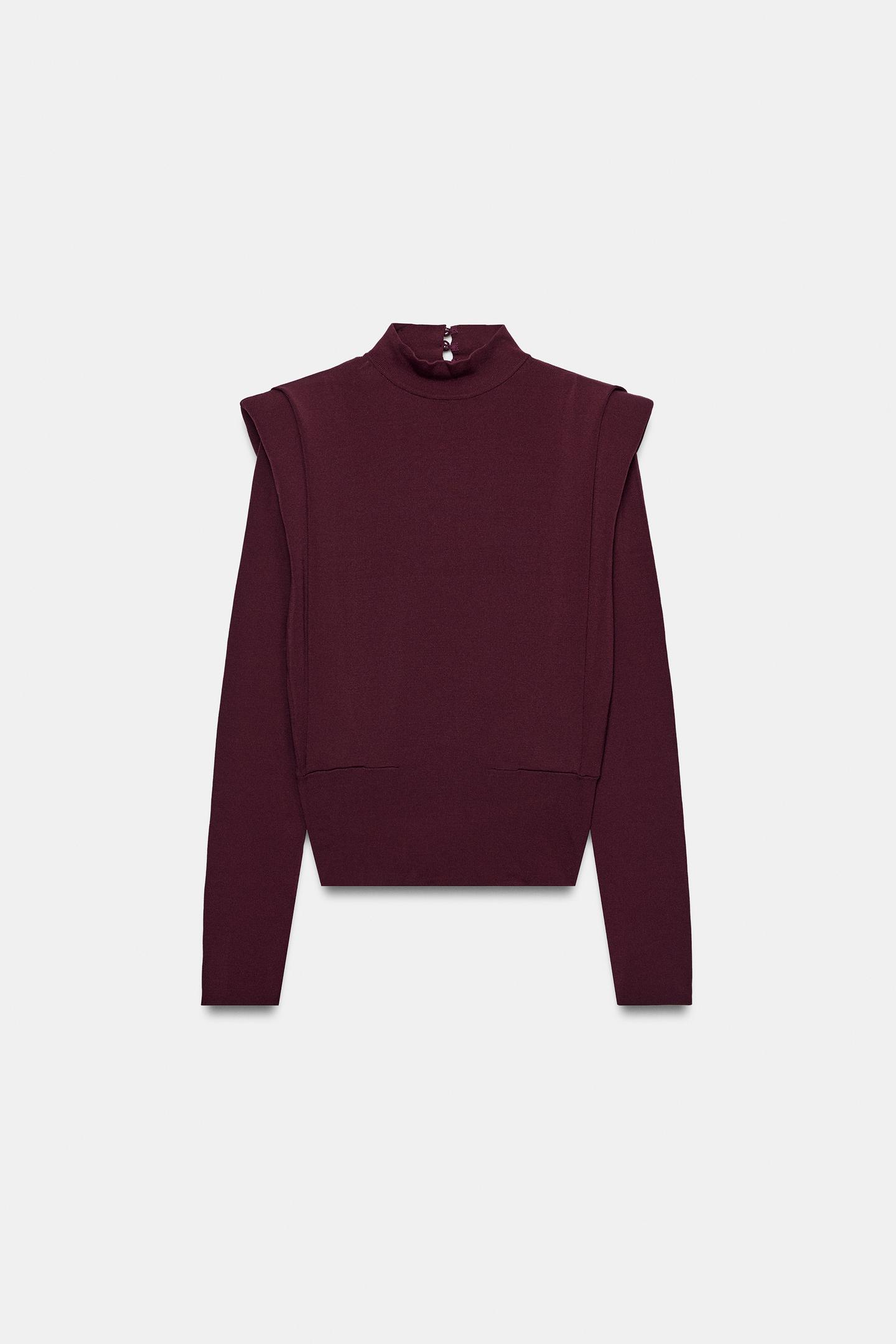 Женский свитер Zara Shoulder Pad Knit, цвет: Бордовый — фото 6