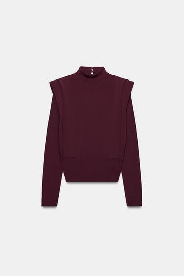 SHOULDER PAD KNIT SWEATER — Burgundy 2