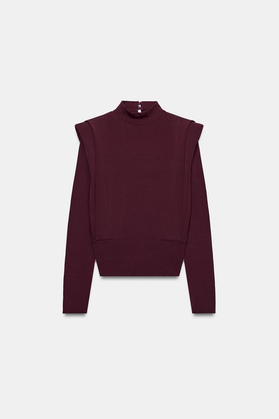 كنزة تريكو بأكتاف مبطنة - بورجندي الخاص بـ Zara - صورة 0
