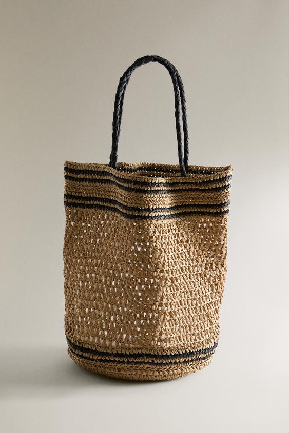 Zara LARGE PAPER TOTE BAG - Two-tone - Image 0