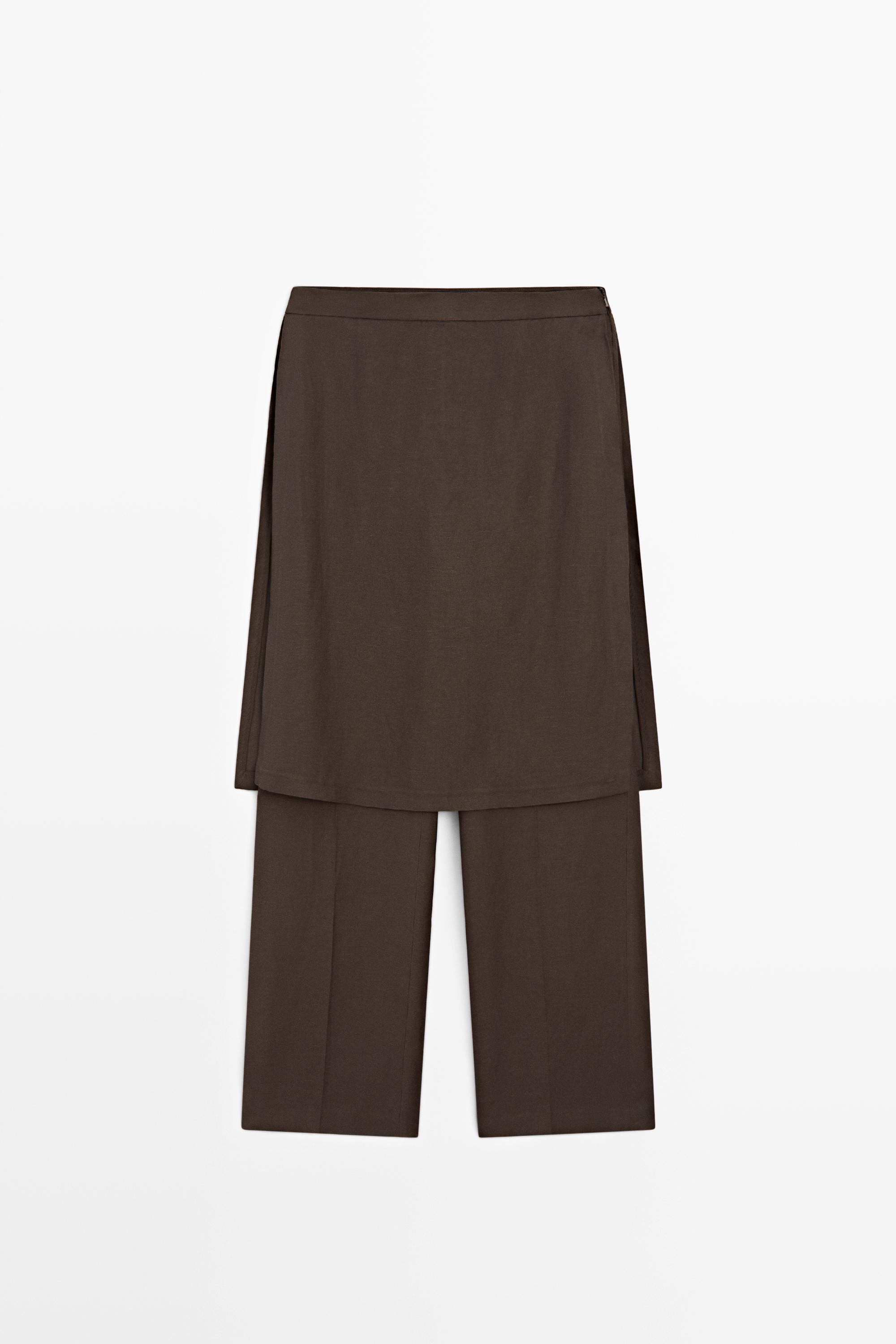 Flowing trousers with skirt detail — Chocolate