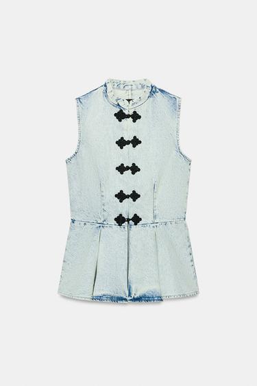 GILET EN JEAN À BRANDEBOURGS ZW COLLECTION - Bleu clair de Zara - Image 3