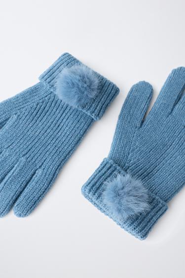 POM-POM KNIT GLOVES — Light petrol blue 2