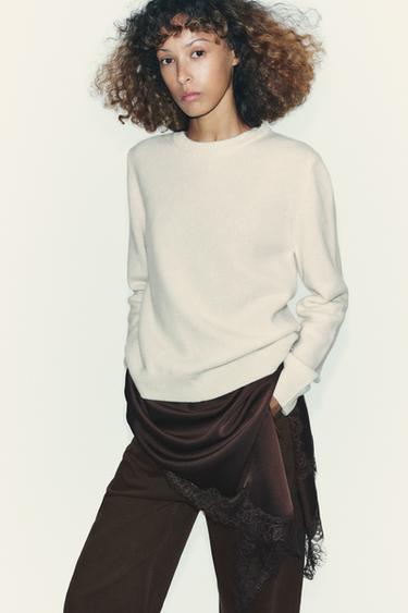 CASHMERE AND WOOL BASIC SWEATER - Ecru by Zara