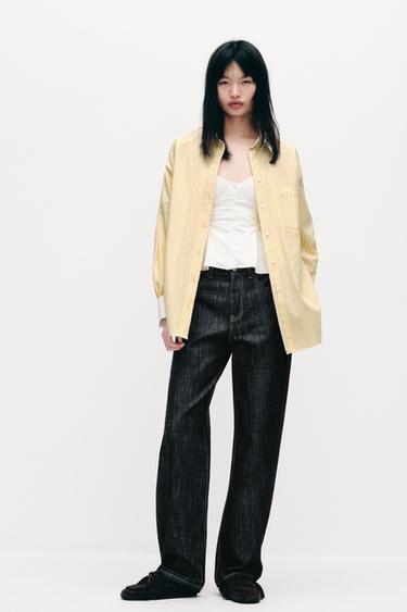 Zara 寬鬆版府綢襯衫 - 黃色 - 圖片 0