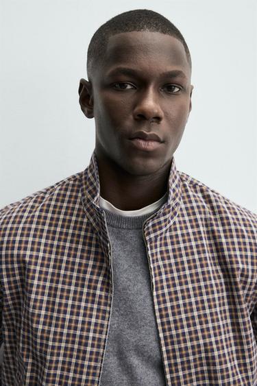 CHECKED BOMBER JACKET - Navy blue by Zara