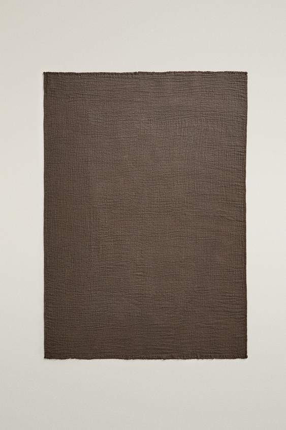 TEXTURED COTTON BLANKET - Brown by Zara - Image 0