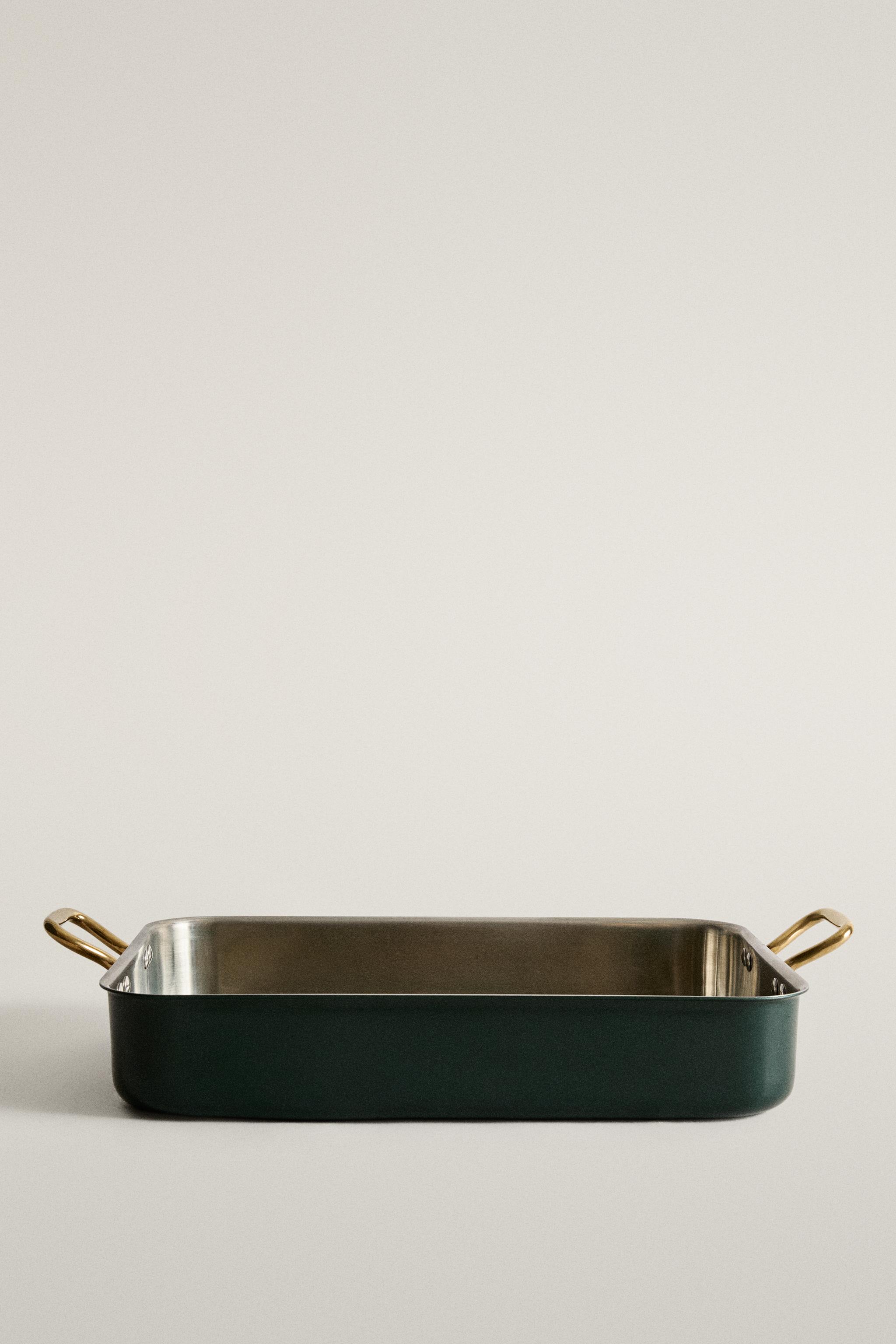 RECTANGULAR STEEL SERVING DISH WITH GOLD HANDLES CHRISTMAS