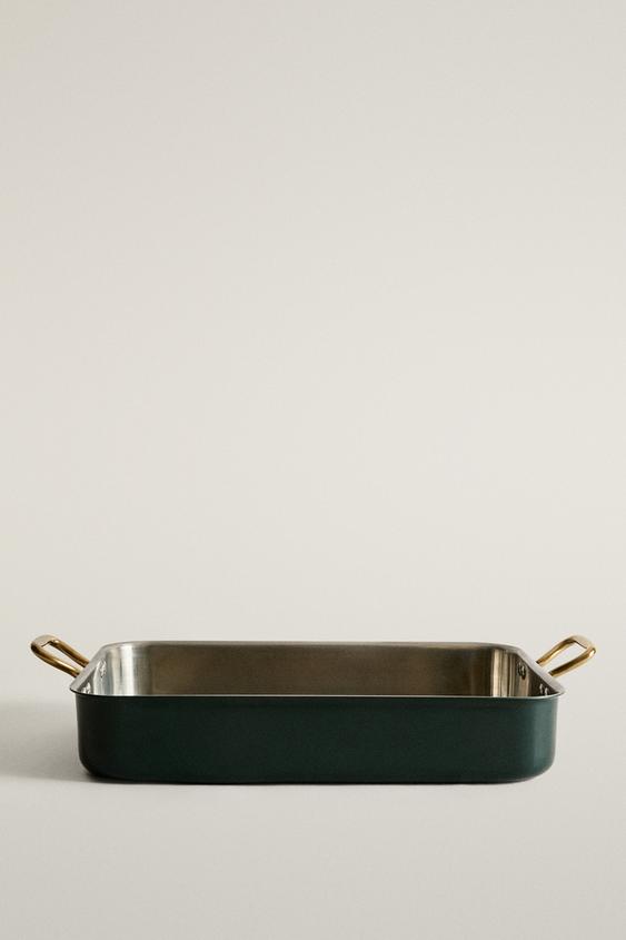 PLAT RECTANGULAIRE ACIER POIGNÉES DORÉES NOËL - Vert canard de Zara - Image 0