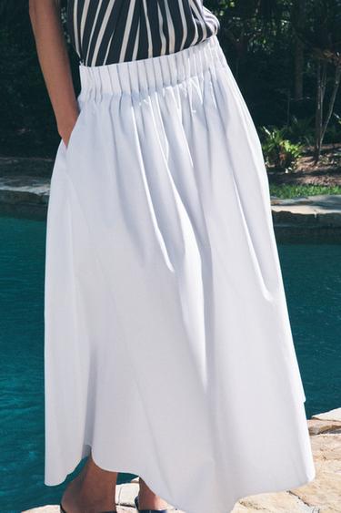 FALDA MIDI POPELÍN ZW COLLECTION - Blanco roto de Zara