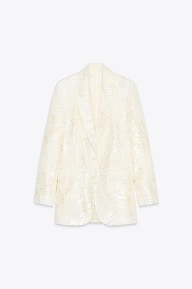 LONG SEQUIN BLAZER - Oyster-white by Zara - Image 3