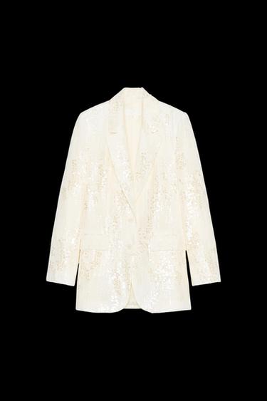 BLAZER LARGA LENTEJUELAS - Blanco roto de Zara - Imagen 0