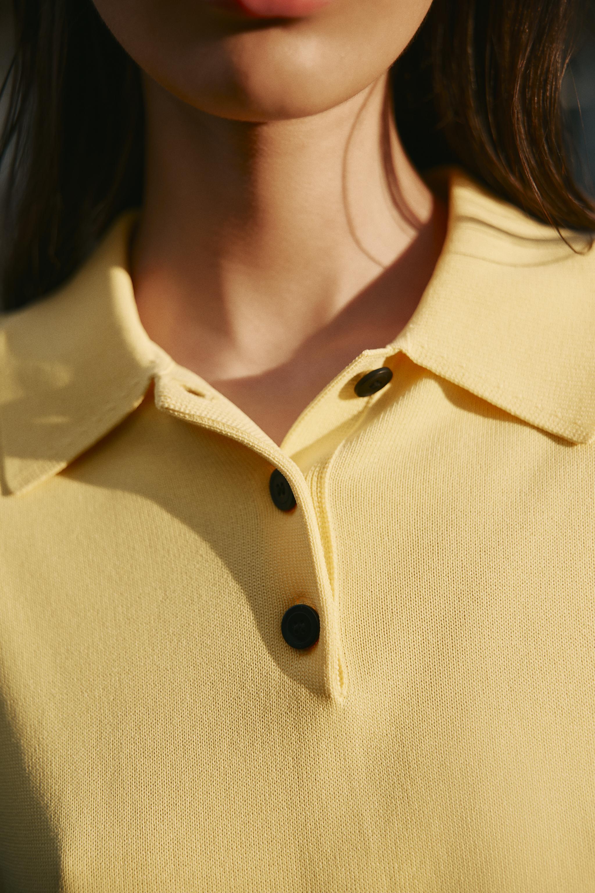 SHORT SLEEVE KNIT POLO TOP - Yellow | ZARA Canada