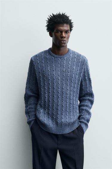 PULLOVER MIT ZOPFSTRUKTURMUSTER - Blau von Zara
