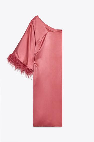 FEATHERED SATIN LONG DRESS - Neon fuchsia by Zara - Image 4