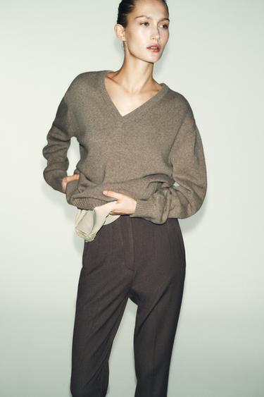 Zara PANTS WITH A HIGH WAIST - brown vigore