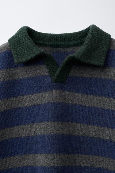 CONTRAST STRIPED KNITTED POLO SHIRT - Blue grey by Zara - Image 2
