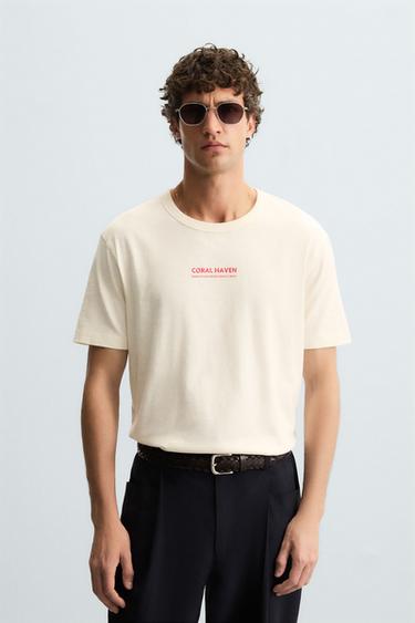 CONTRAST GRAPHIC T-SHIRT - Ecru by Zara - Image 1