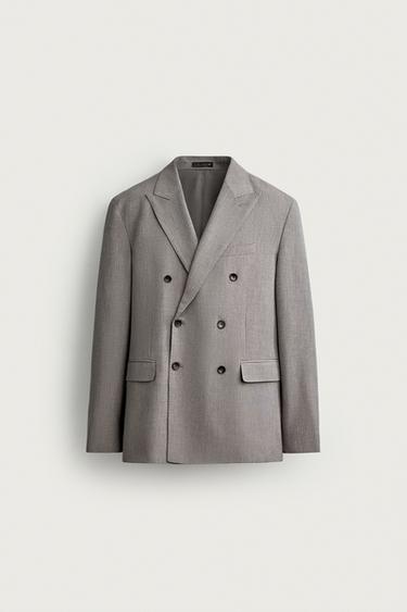 STRIPED DOUBLE-BREASTED SUIT BLAZER - Grey marl by Zara