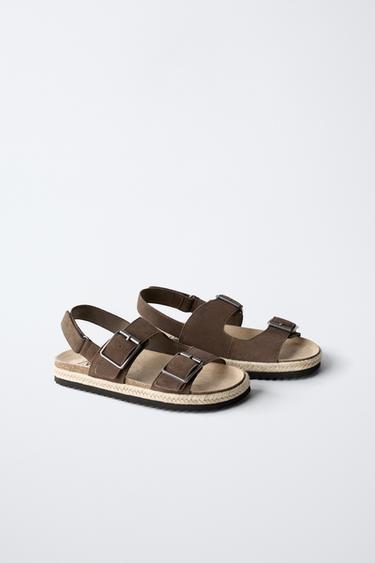 LEDERSANDALE MIT SCHNALLEN UND JUTE - Braun von Zara