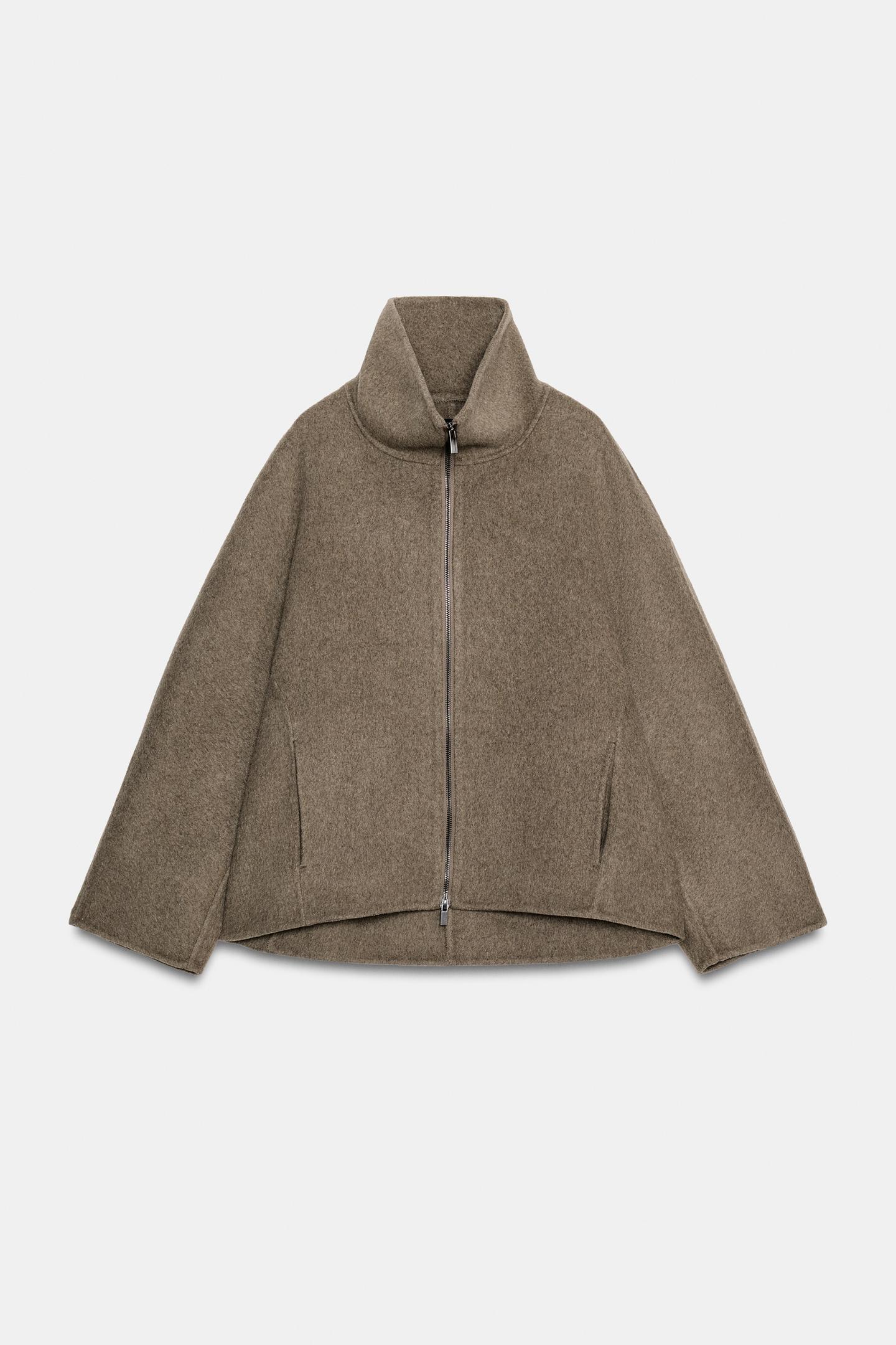 Женское пальто Zara Wool-Blend Short Coat - ZW Collection, цвет: Коричневый / Серо-коричневый — фото 6