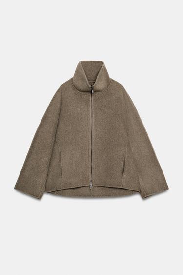 ZW COLLECTION WOOL-BLEND CROPPED COAT — Brown / Taupe 1