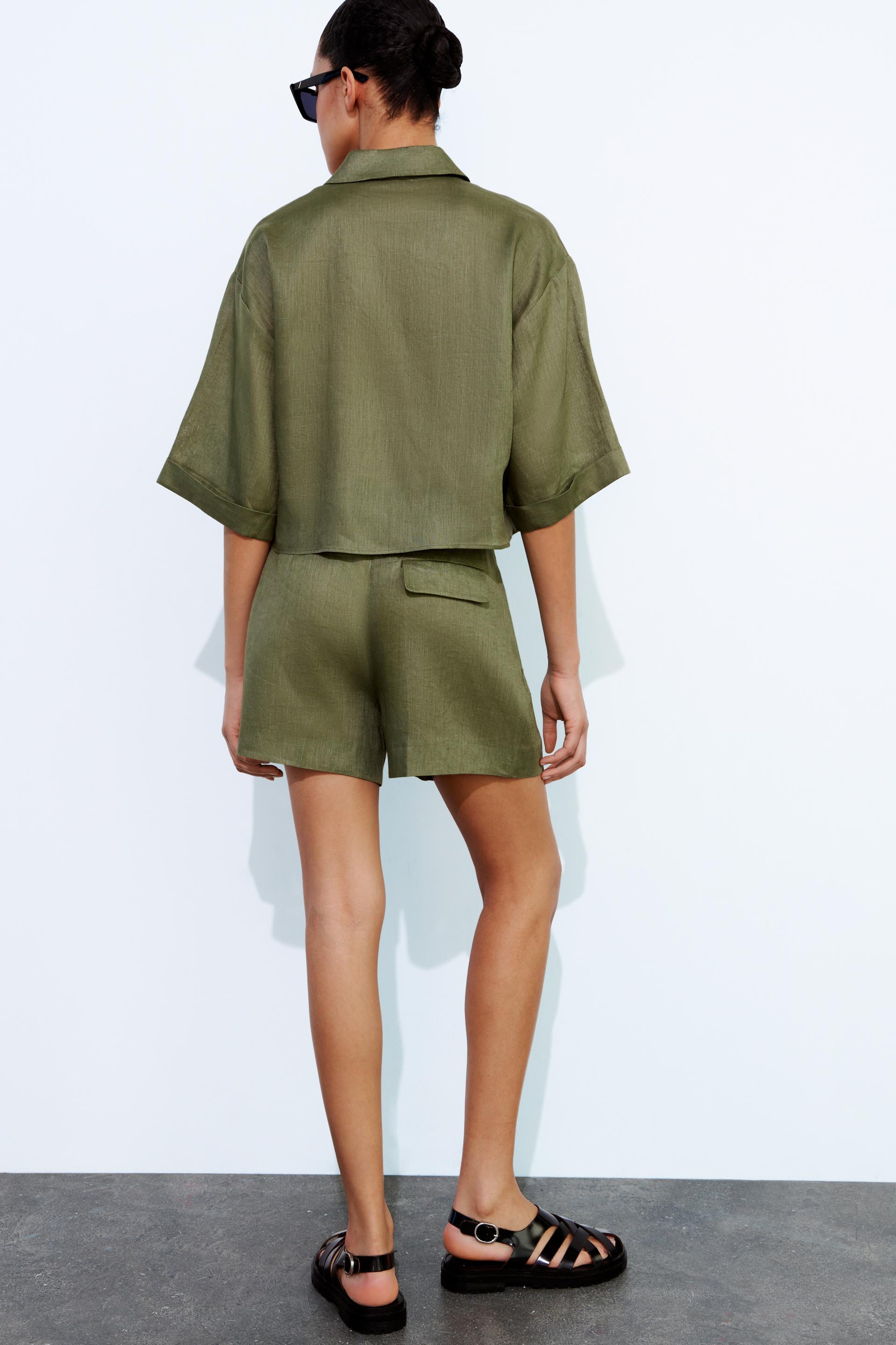 Zara BELTED LINEN BLEND SHORTS