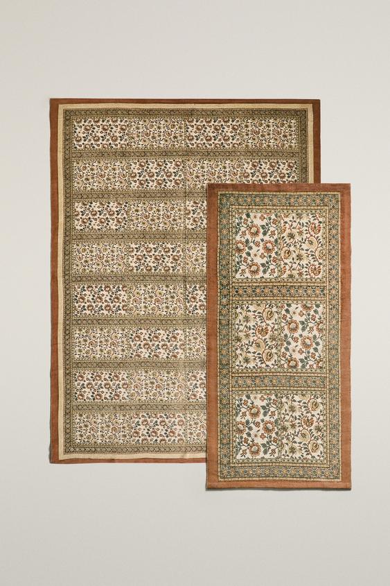 Zara BLOCK PRINT COTTON RUG - Salmon - Image 0