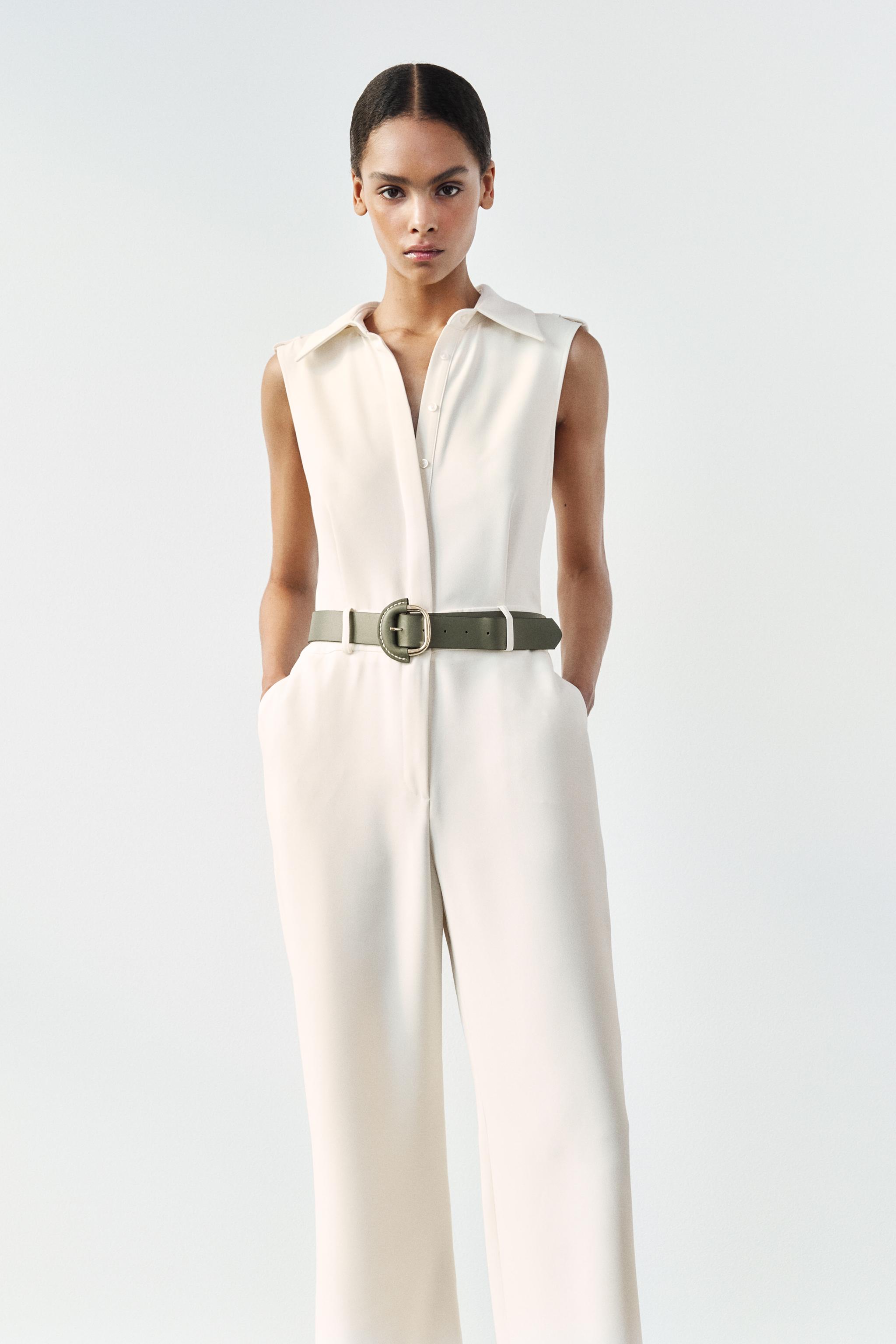 WRINKLED SATIN EFFECT JUMPSUIT - Beige