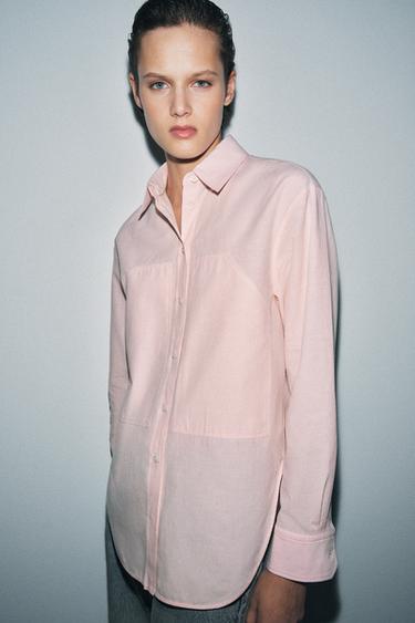 STRIPED SHIRT WITH DETACHABLE COLLAR ZW COLLECTION - Pink / White by Zara - Image 1