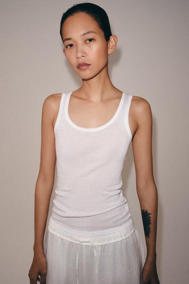TOP ALGODÓN MANGA SISA - Blanco de Zara