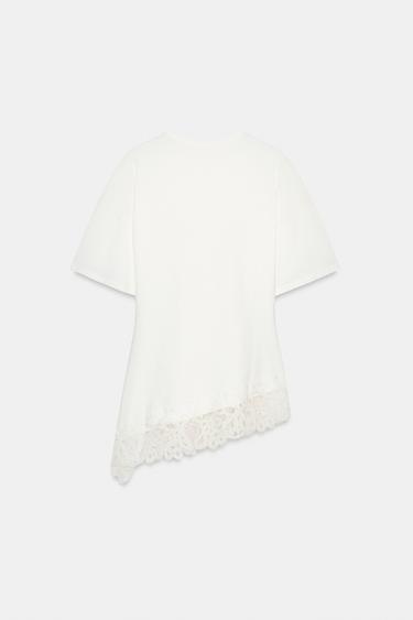T-SHIRT HEAVY COTTON DENTELLE - Blanc cassé de Zara - Image 5