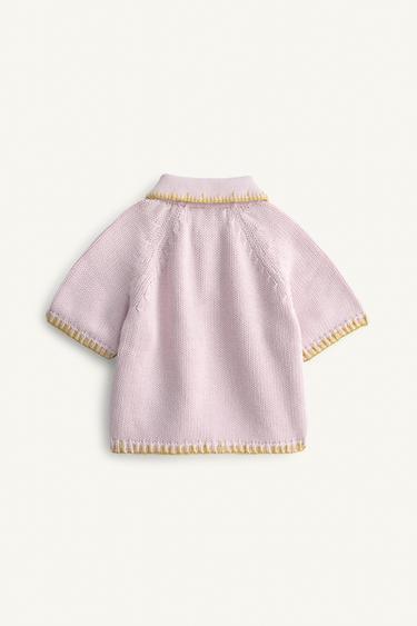 PULL POLO EN MAILLE BRODERIES ÉDITION LIMITÉE - Mauve poudré de Zara - Image 7