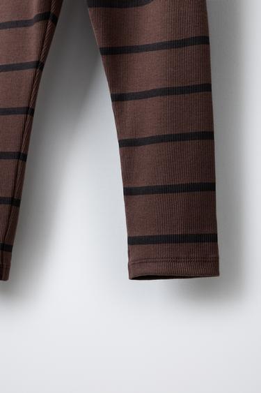 LEGGING CÔTELÉ RAYURES - Marron de Zara - Image 3
