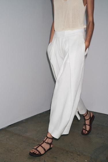 PANTALÓN VOLUMEN PINZAS ZW COLLECTION - Blanco de Zara