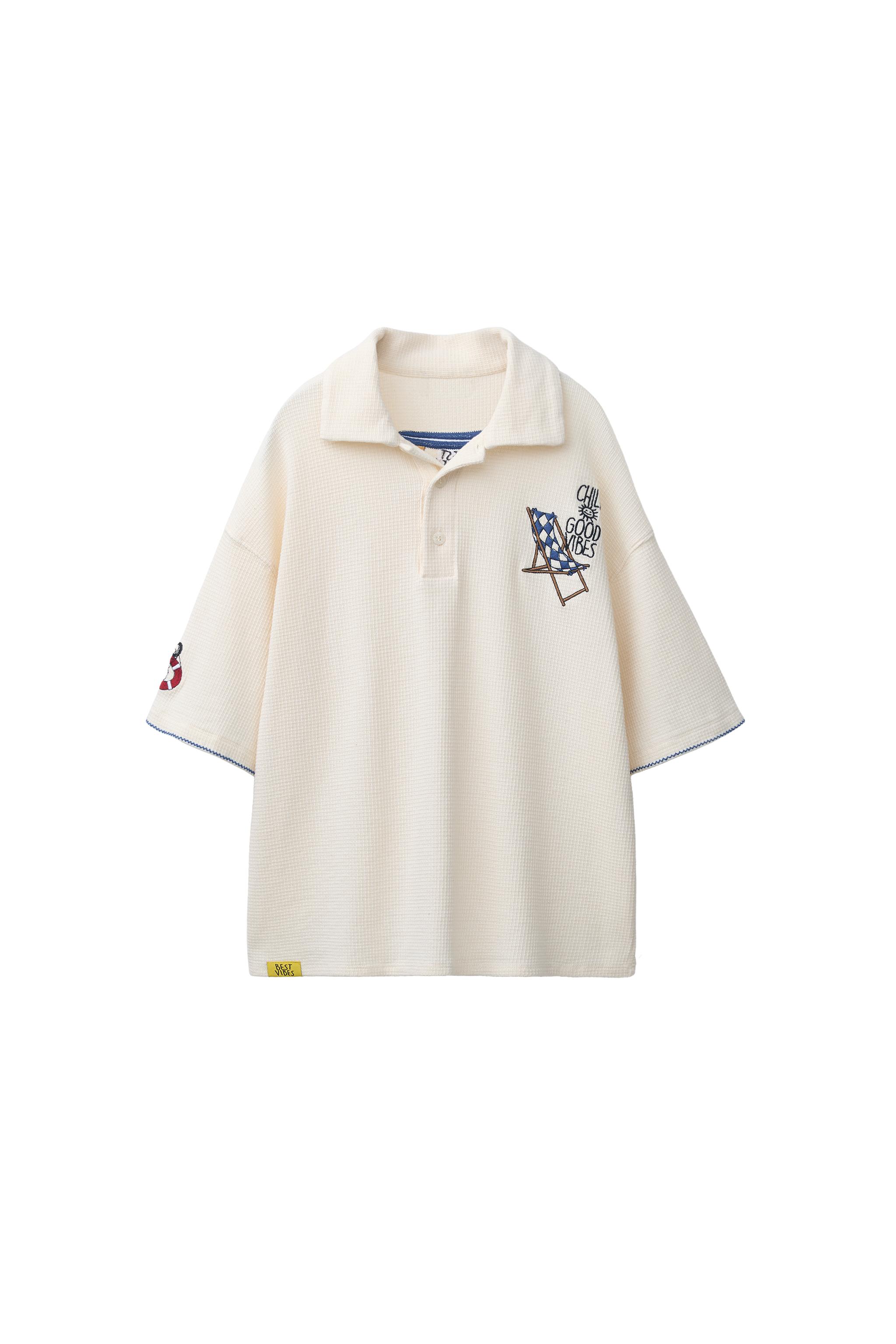 EMBROIDERED TEXTURED POLO SHIRT - Ecru | ZARA Canada