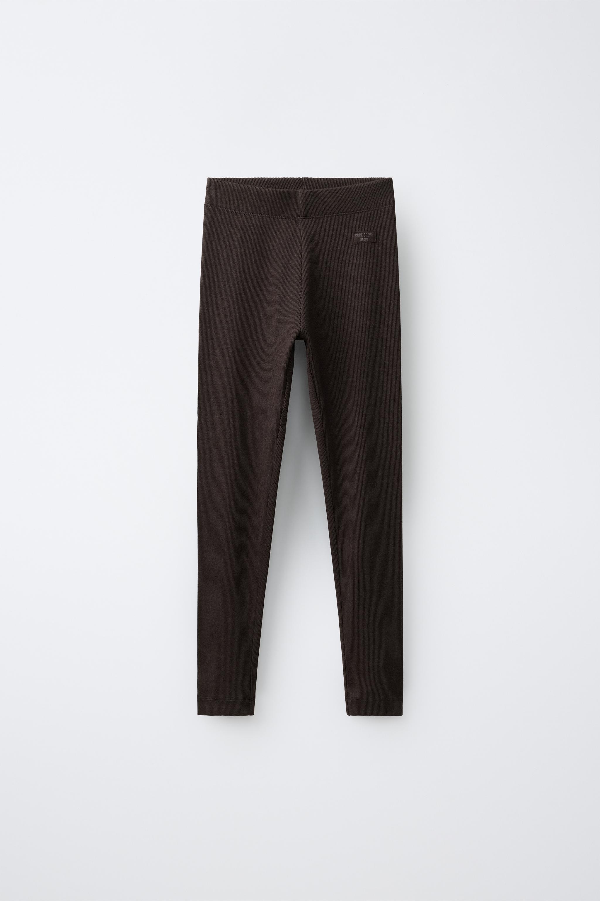 LABEL DETAIL RIBBED LEGGINGS — Brown