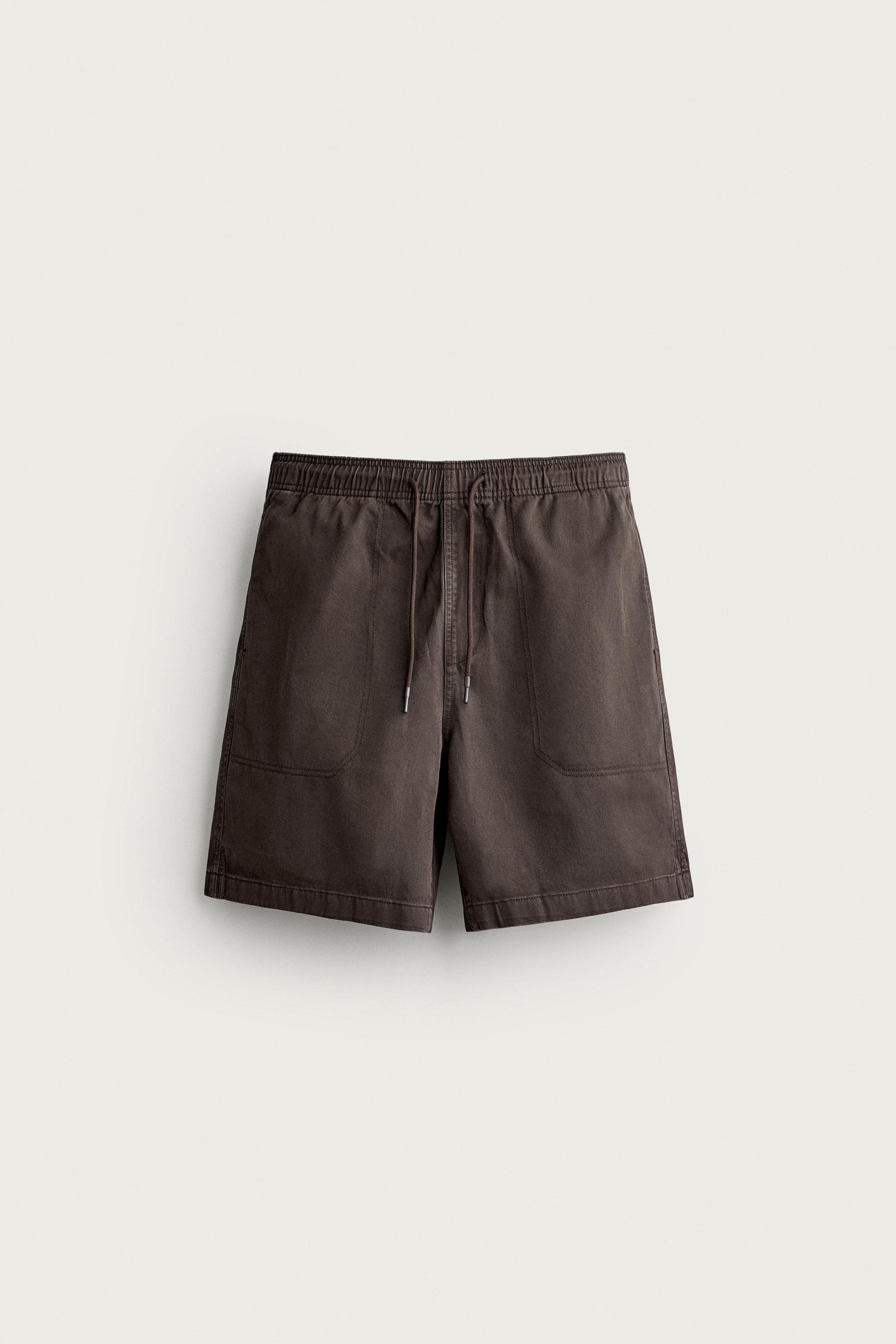 WASHED RELAXED FIT SHORTS — Brown