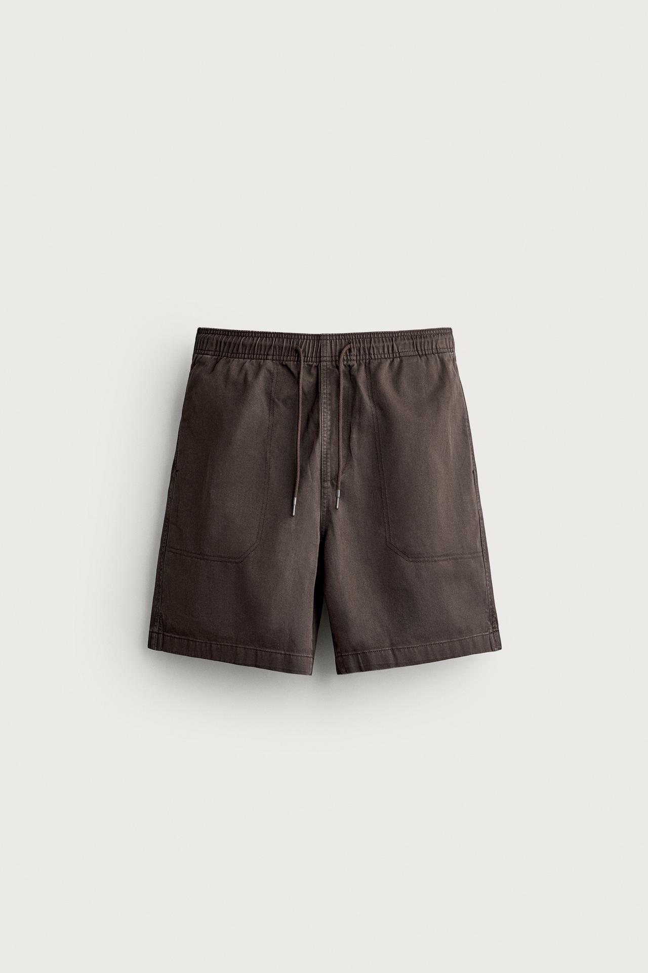 WASHED RELAXED FIT SHORTS — Brown