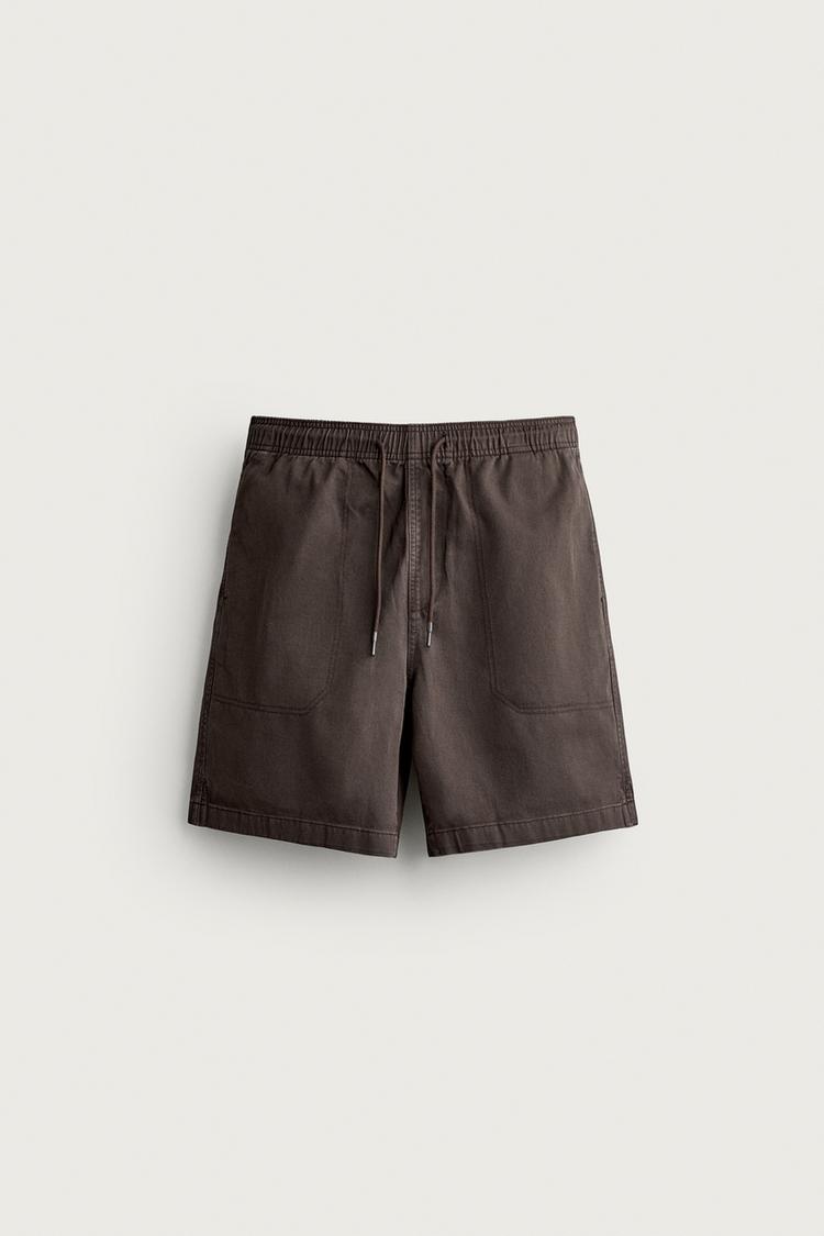 WASHED RELAXED FIT SHORTS — Brown