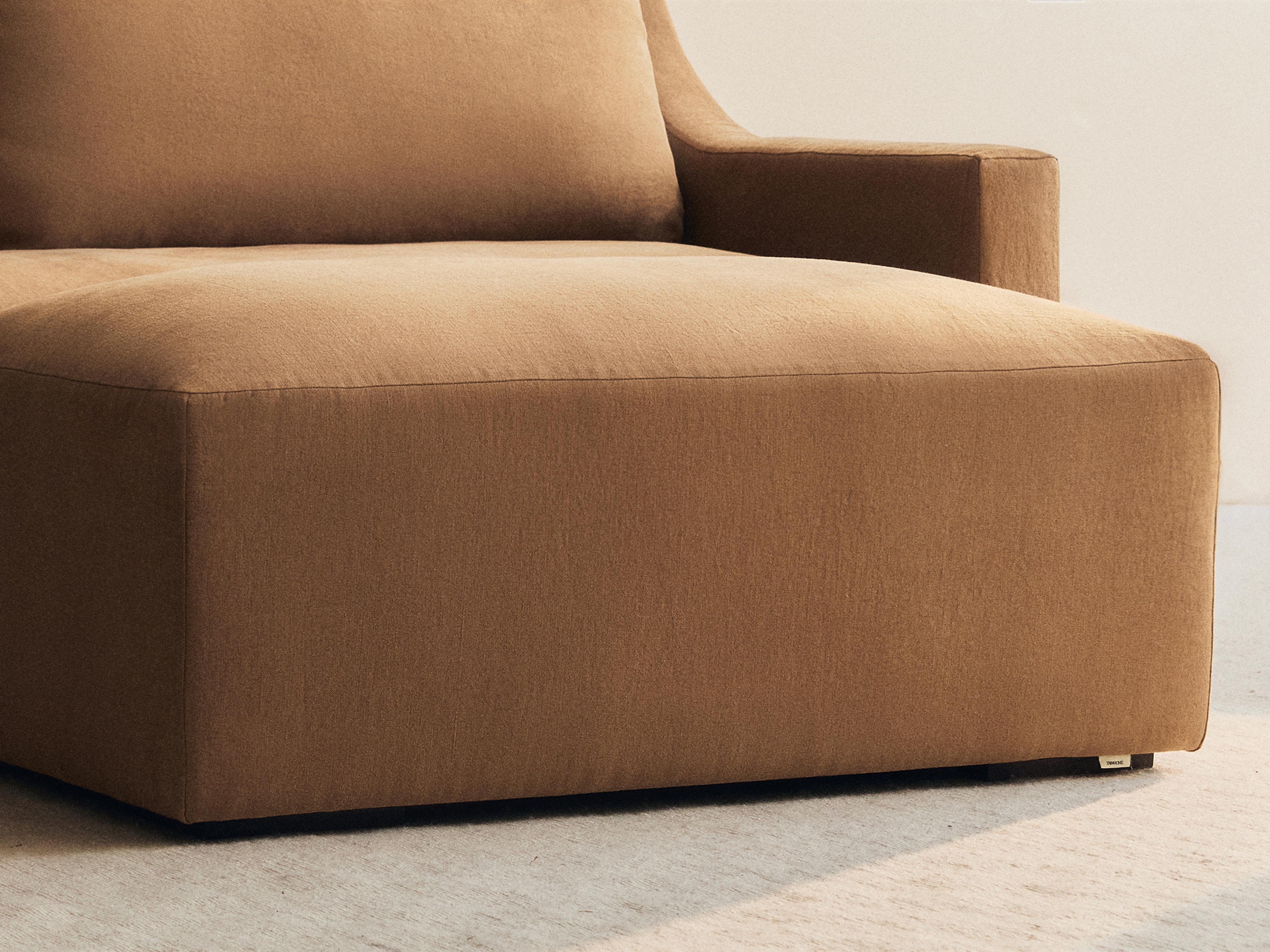 FADED LINEN OTTOMAN — Brick