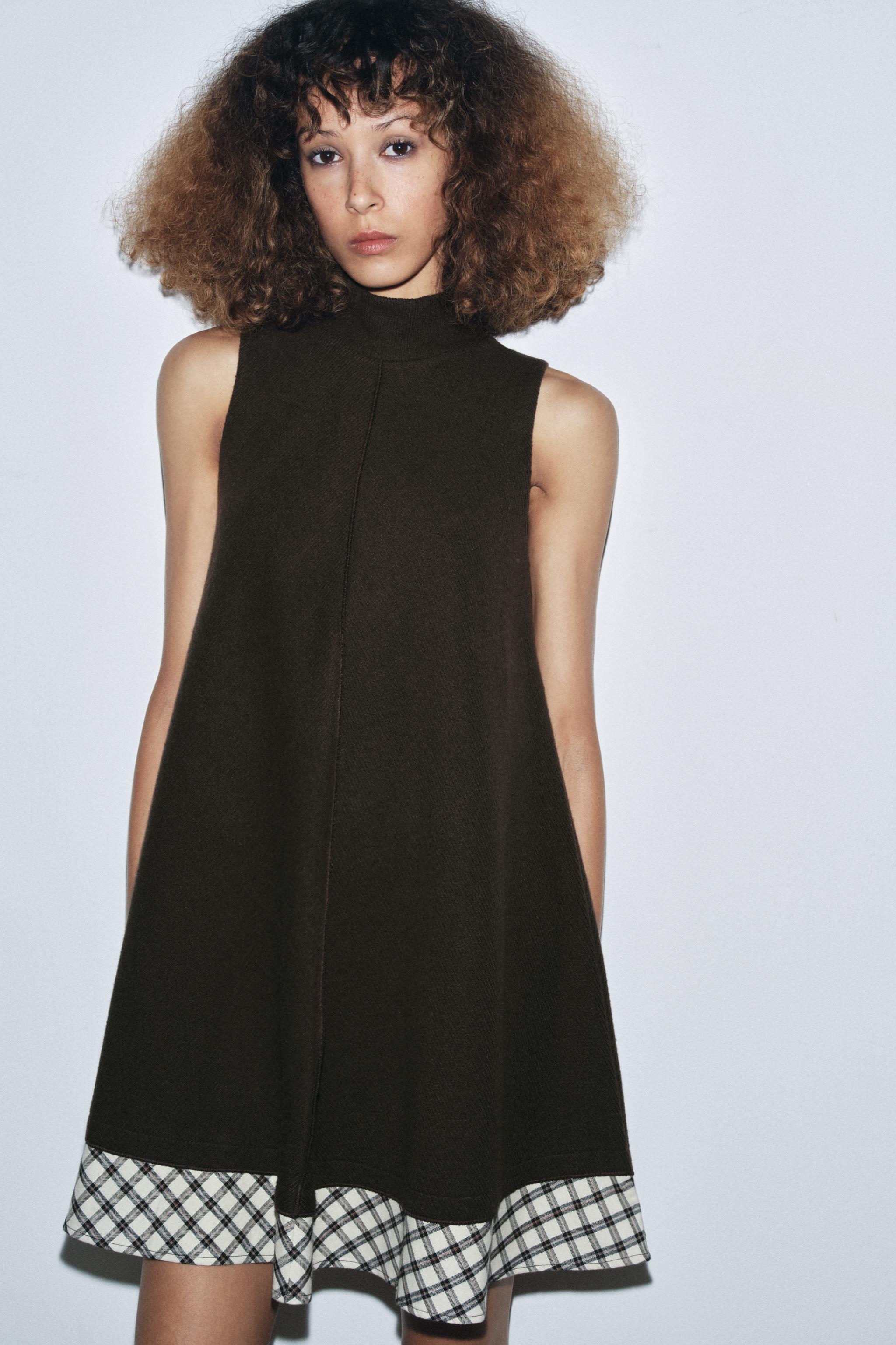 ニャンちゅう❣️ アンサンブルチェックミニワンピース ブラウンXS ニャンちゅう様専用❣️ アンサンブルチェックミニワンピース