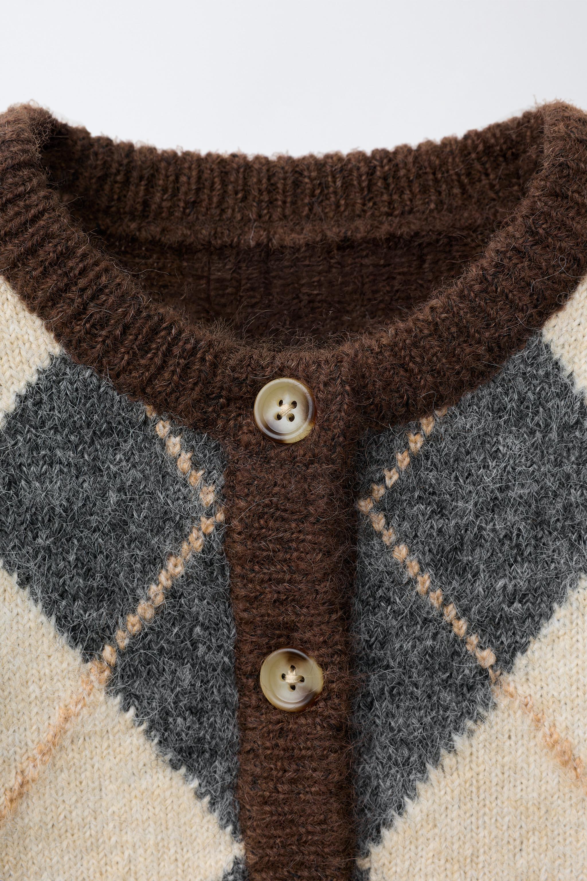 ARGYLE KNIT CARDIGAN - Chocolate | ZARA Canada