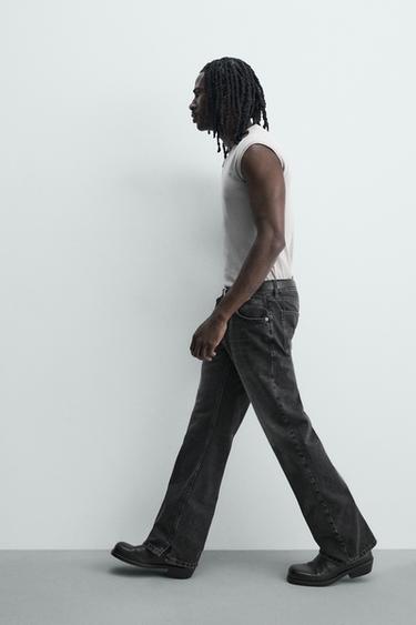 FLARE FIT JEANS WITH SPLIT HEM - Charcoal by Zara - Image 5
