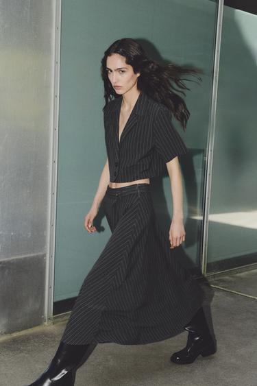 PINSTRIPE MIDI SKIRT - Anthracite Grey by Zara