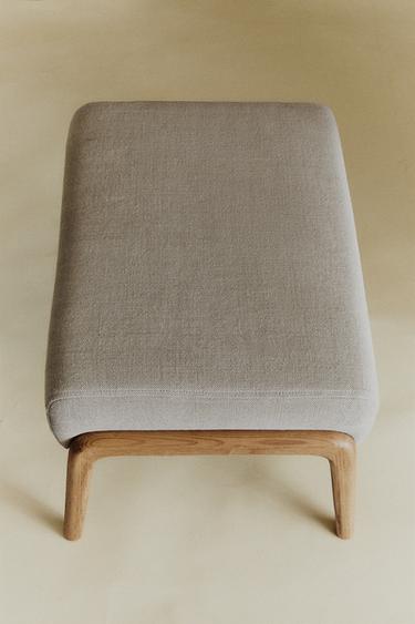 ASH WOOD AND LINEN OTTOMAN STOOL - Light beige by Zara
