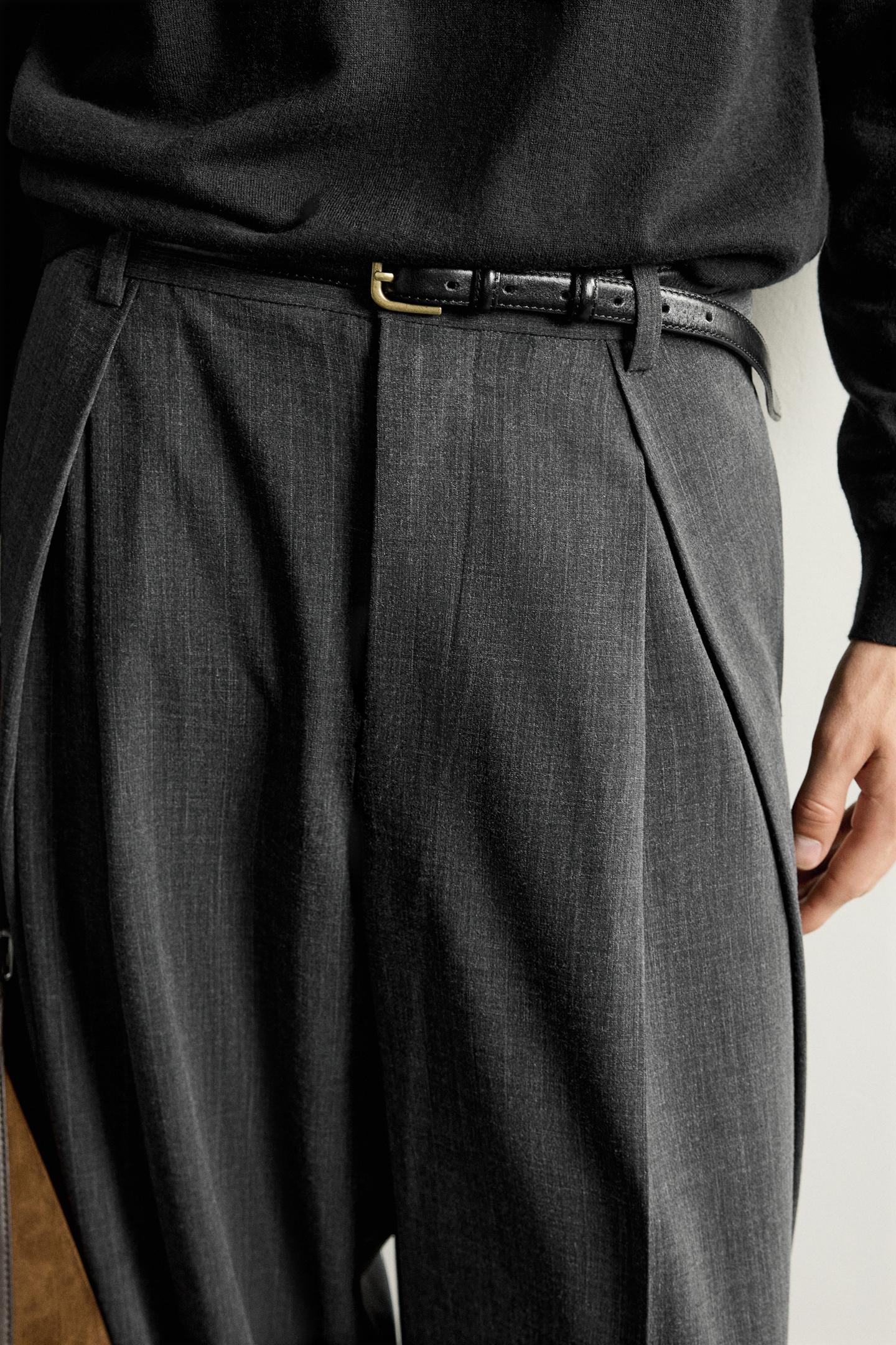 Мужские брюки Zara Relaxed-Fit Pleated, цвет: Серый — фото 5